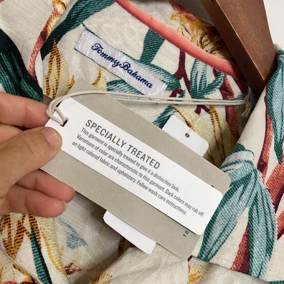 New Tommy Bahama Camp Shirt Mens XL Bungalow Bamboo Silk Cream Green Orange - Picture 14 of 16